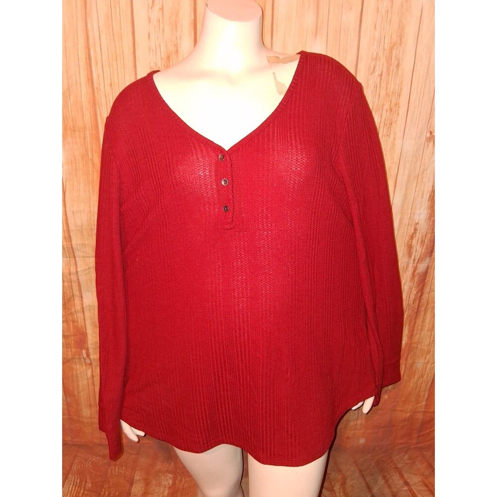 Maurices Red Long Sleeve V-neck Pullover Blouse Sz 1X